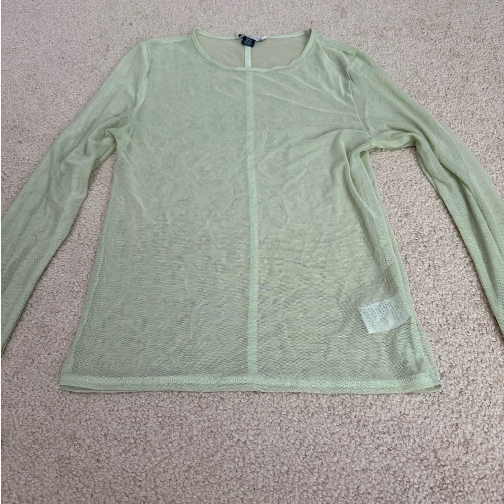 American Eagle Outfitters Fitted Green Long Sleeve Blouse